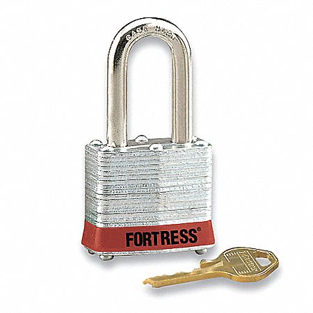 LOCKOUT PADLOCK, KEYED DIFFERENT, STANDARD BODY, HARDENED STEEL, RED, 1-1/4 IN H