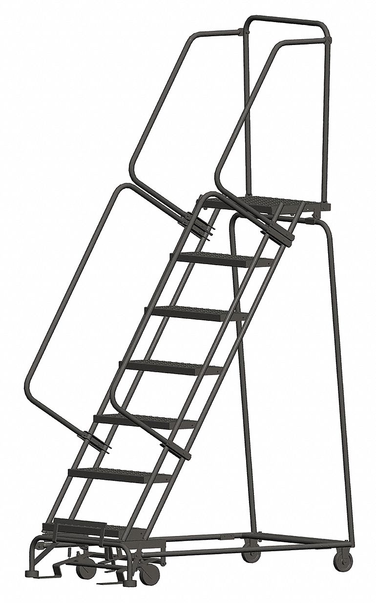Rolling Ladder: 5.8 ft Platform Ht, Unassembled, Steel, Wt-Actuated Auto-Lock, Perforated