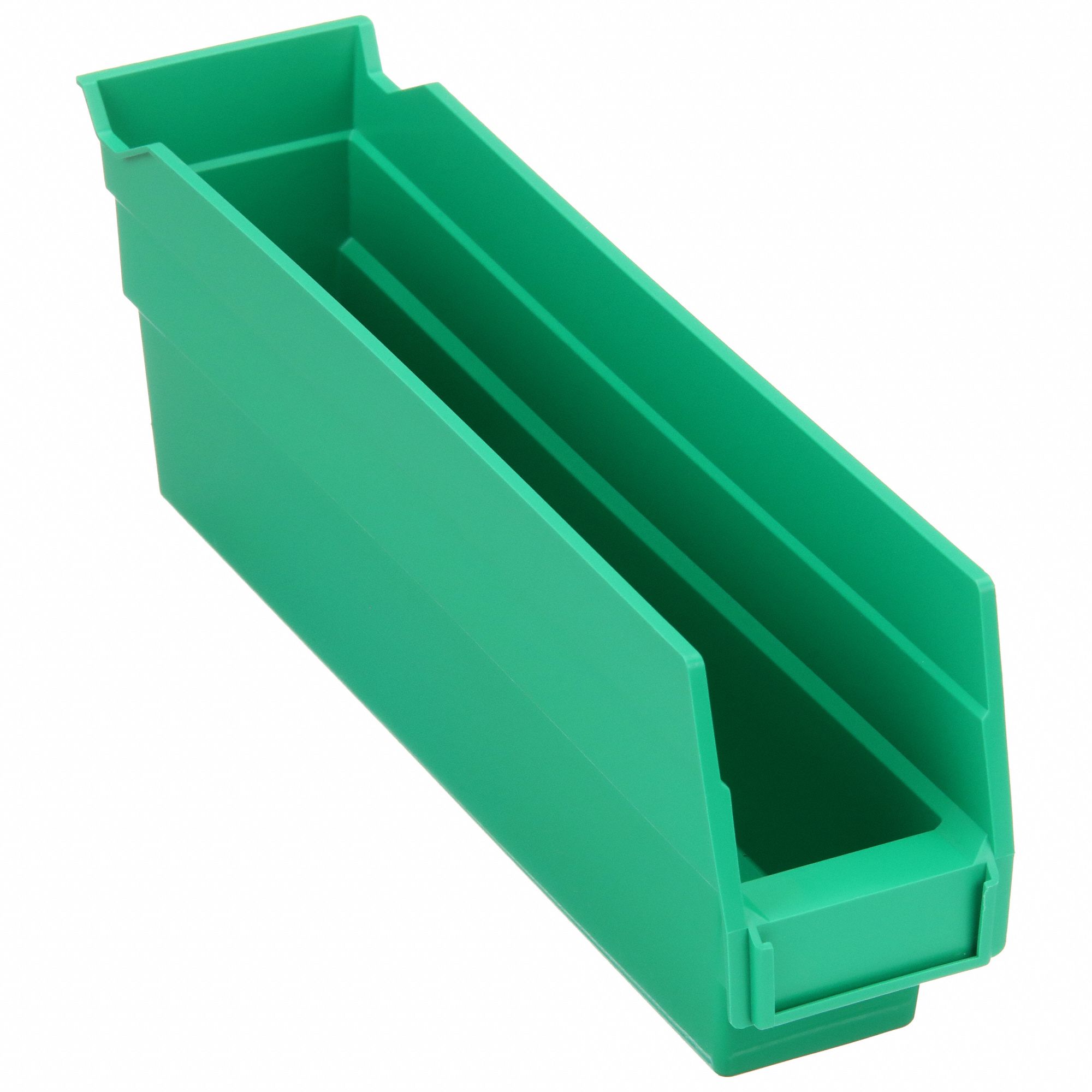 Shelf Bin: 11 5/8 in Overall Lg, 2 3/4 in x 4 in, Green, Nesting Capable