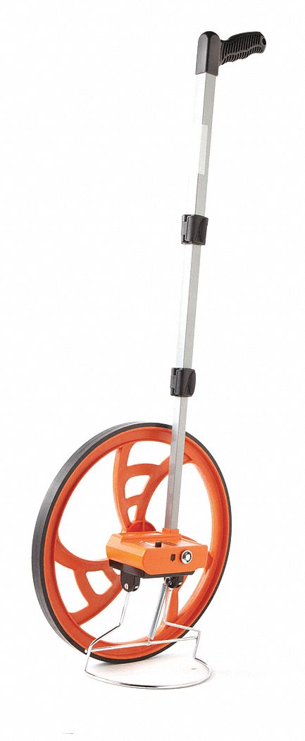 Measuring Wheel: 9, 999 ft Range, Fixed Handle Handle, Spoked Single Wheel, Rubber Tread, 23 in