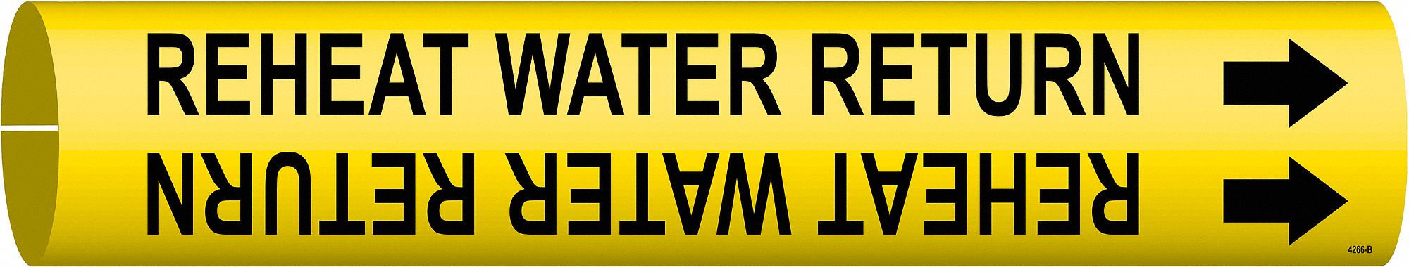 Pipe Marker: Reheat Water Return, Yellow, Black, Fits 1 1/2 to 2 3/8 in Pipe O.D., 1 Pipe Markers