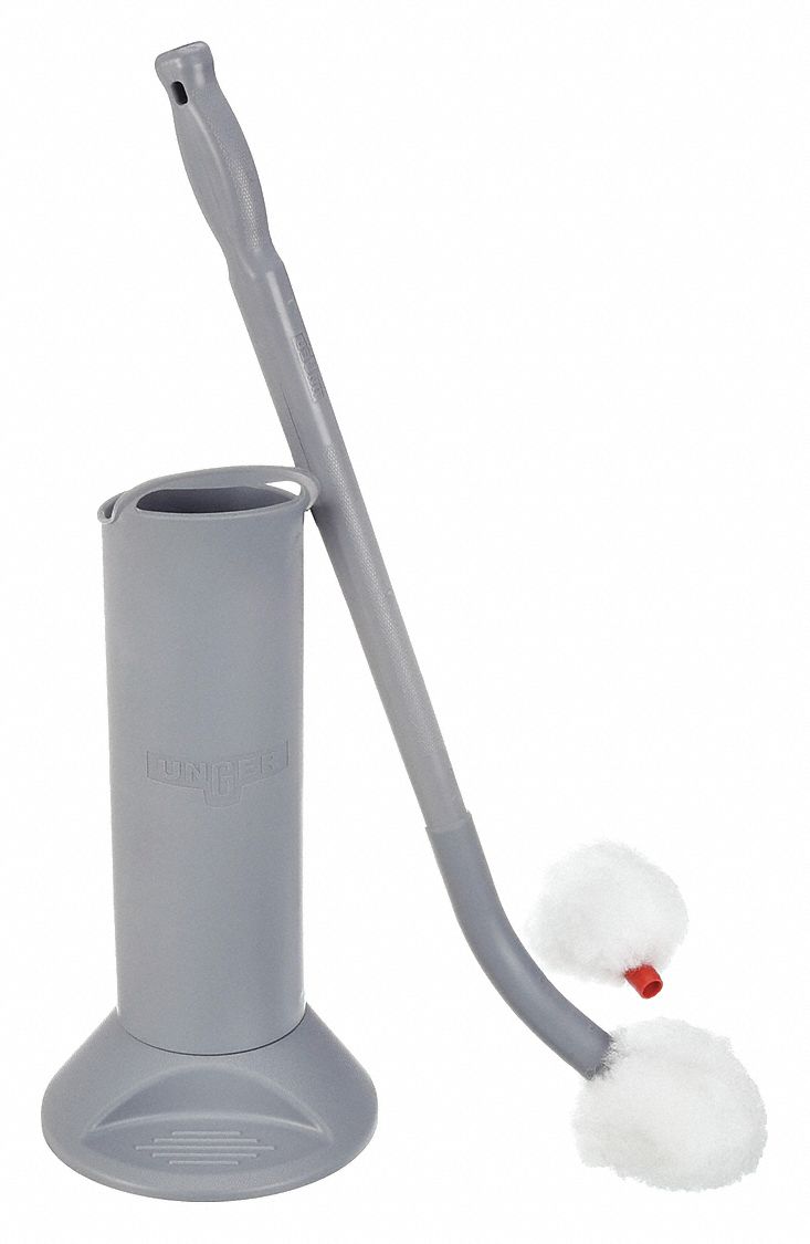 Toilet Brush with Caddy: Polyester, White, 3 1/2 in Brush Lg, Plastic Handle, 26 in Handle Lg