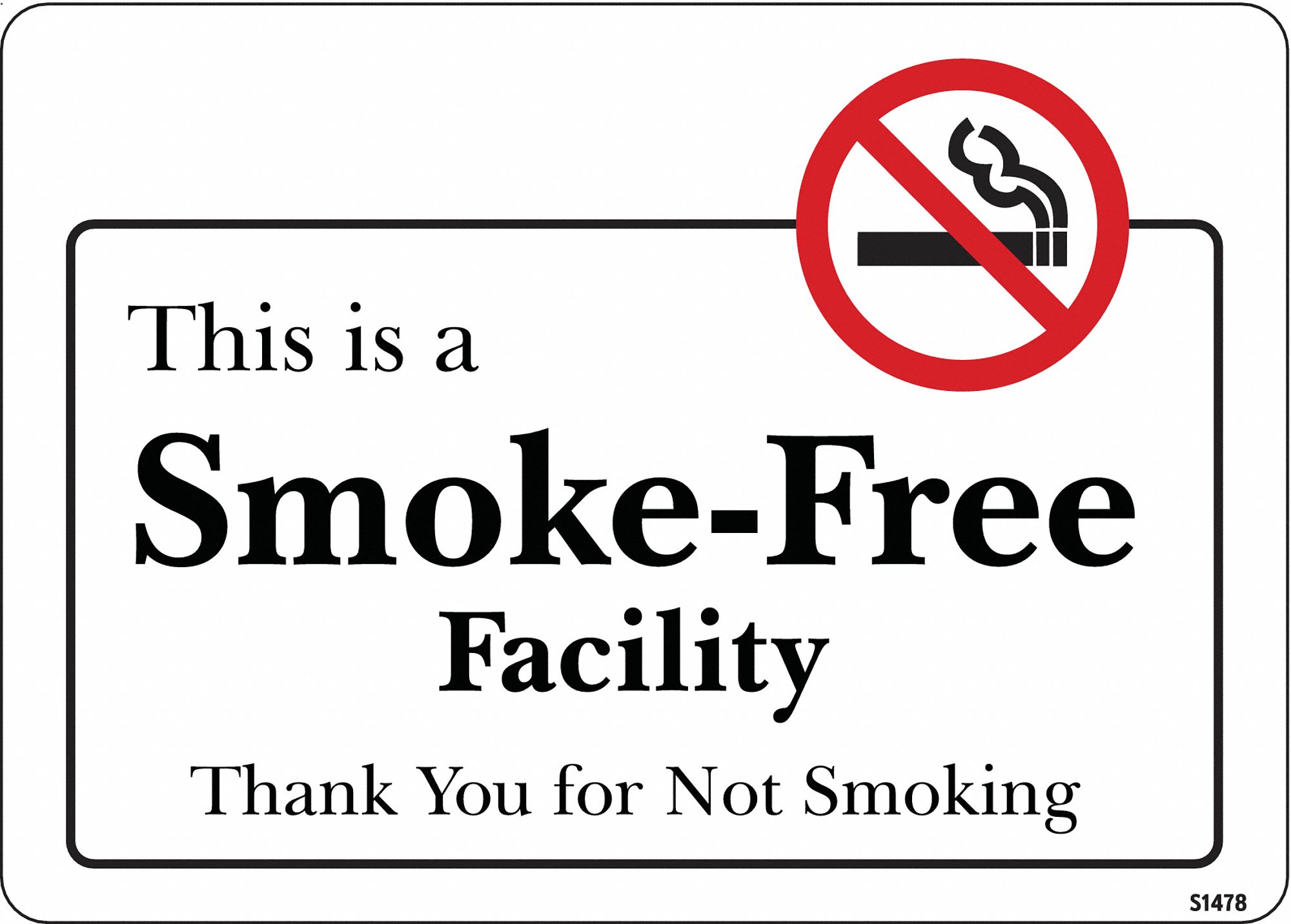 No Smoking Sign, 5 x 10, Red and Blk/Wht