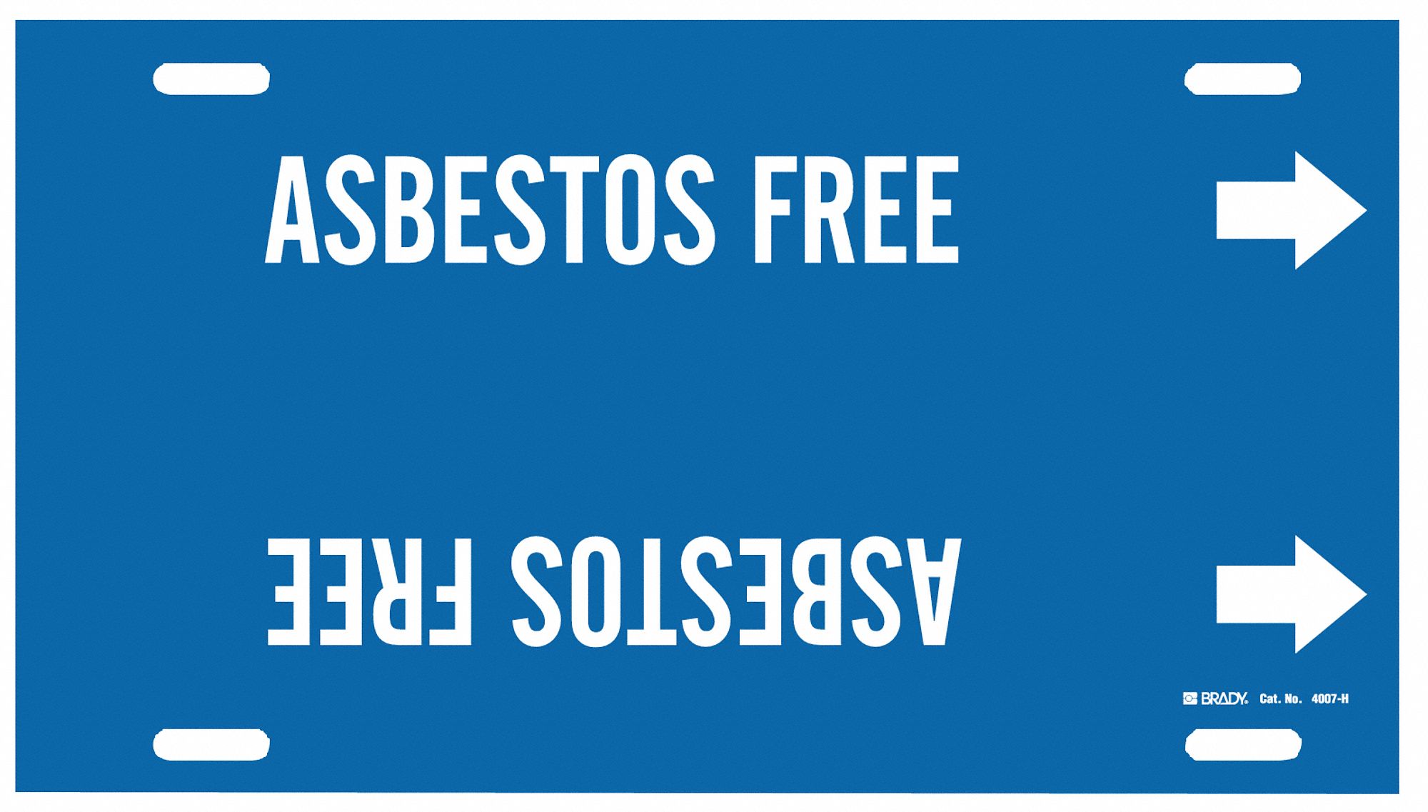 Pipe Marker: Asbestos Free, Blue, White, Fits 10 to 15 in Pipe O.D., 1 Pipe Markers, With Arrows