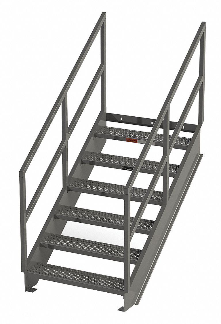 Portable Stairs: 7.6 ft Overall Ht, Steel, 500 lb Load Capacity - Max, Serrated