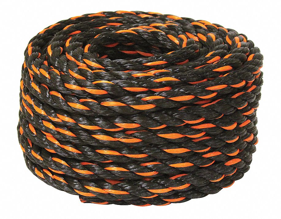 1/2 in Rope Dia, Black/Orange, Rope 9WP255031635 Grainger