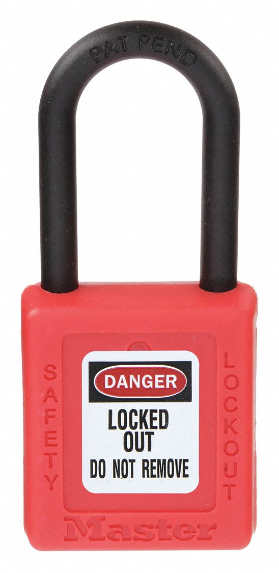 LOCKOUT PADLOCK, KEYED DIFFERENT, THERMOPLASTIC, STANDARD BODY, PLASTIC, RED