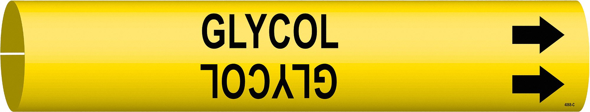 Pipe Marker: Glycol, Yellow, Black, Fits 2 1/2 to 3 7/8 in Pipe O.D., 1 Pipe Markers, With Arrows