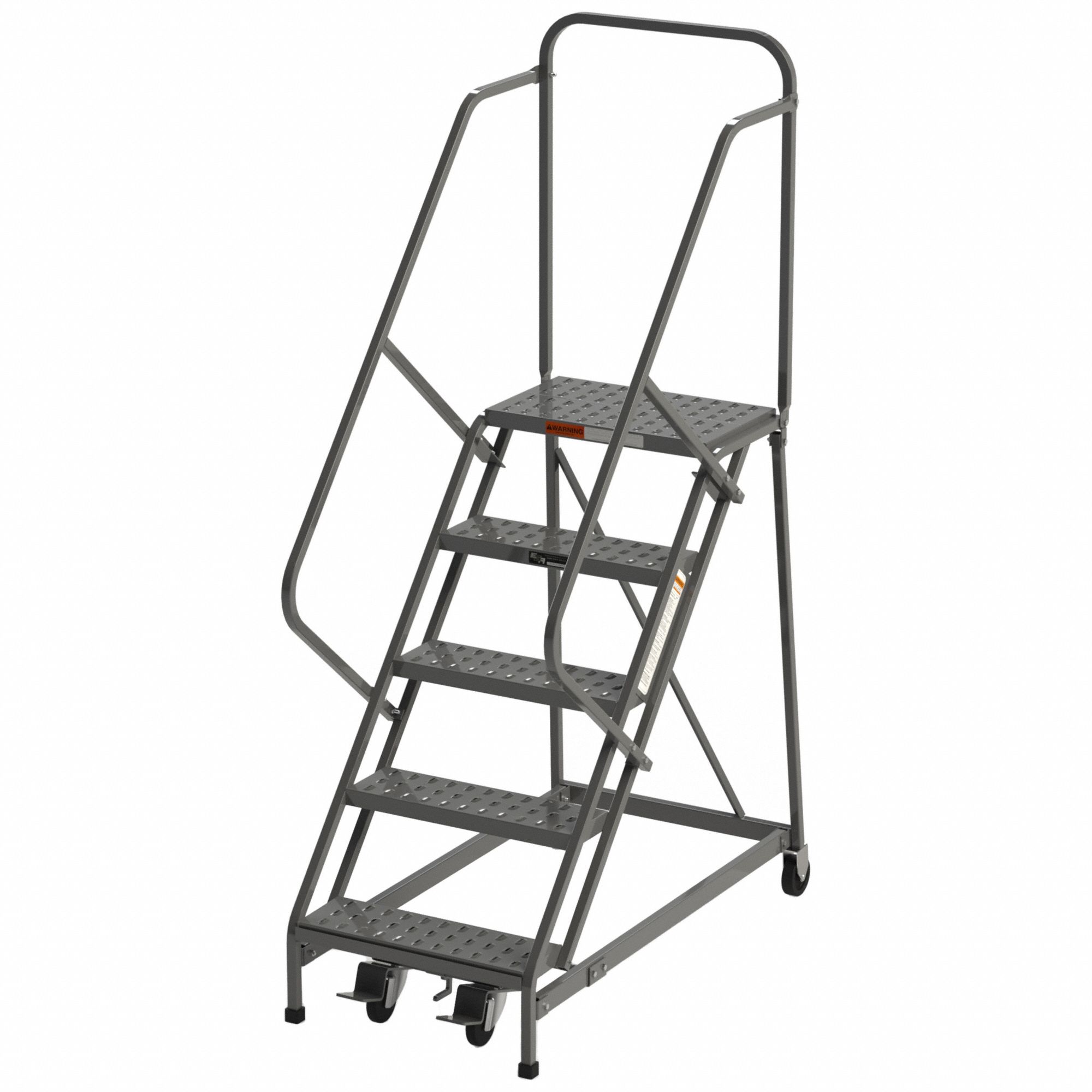 Rolling Ladder: 4.2 ft Platform Ht, Unassembled, Steel, Manual Lock, Serrated, 29 in x 54 in