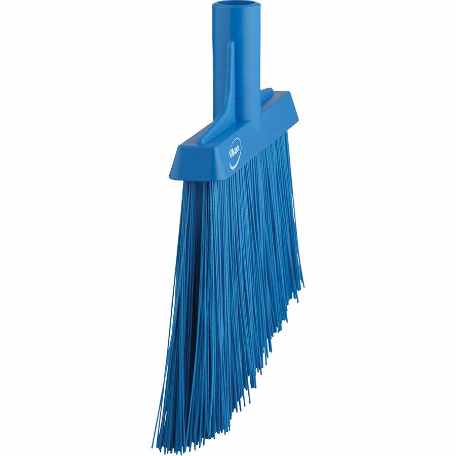 VIKAN Angle Broom Head Threaded, European, 11 3/4 in Sweep Face, PET, Blue, Stiff Bristle