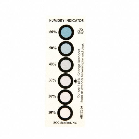 SCS Humidity Indicator: 1 9/16 in Wd, 4 3/4 in Lg, 6 Dots, 200 ...