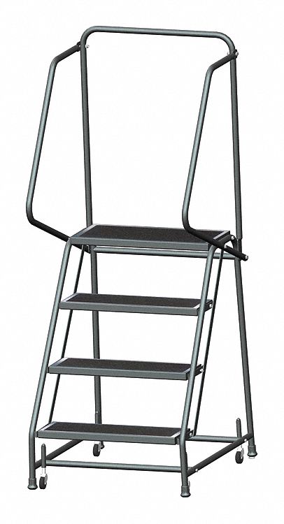 Rolling Ladder: 3.2 ft Platform Ht, Unassembled, Steel, Wt-Actuated, Antislip