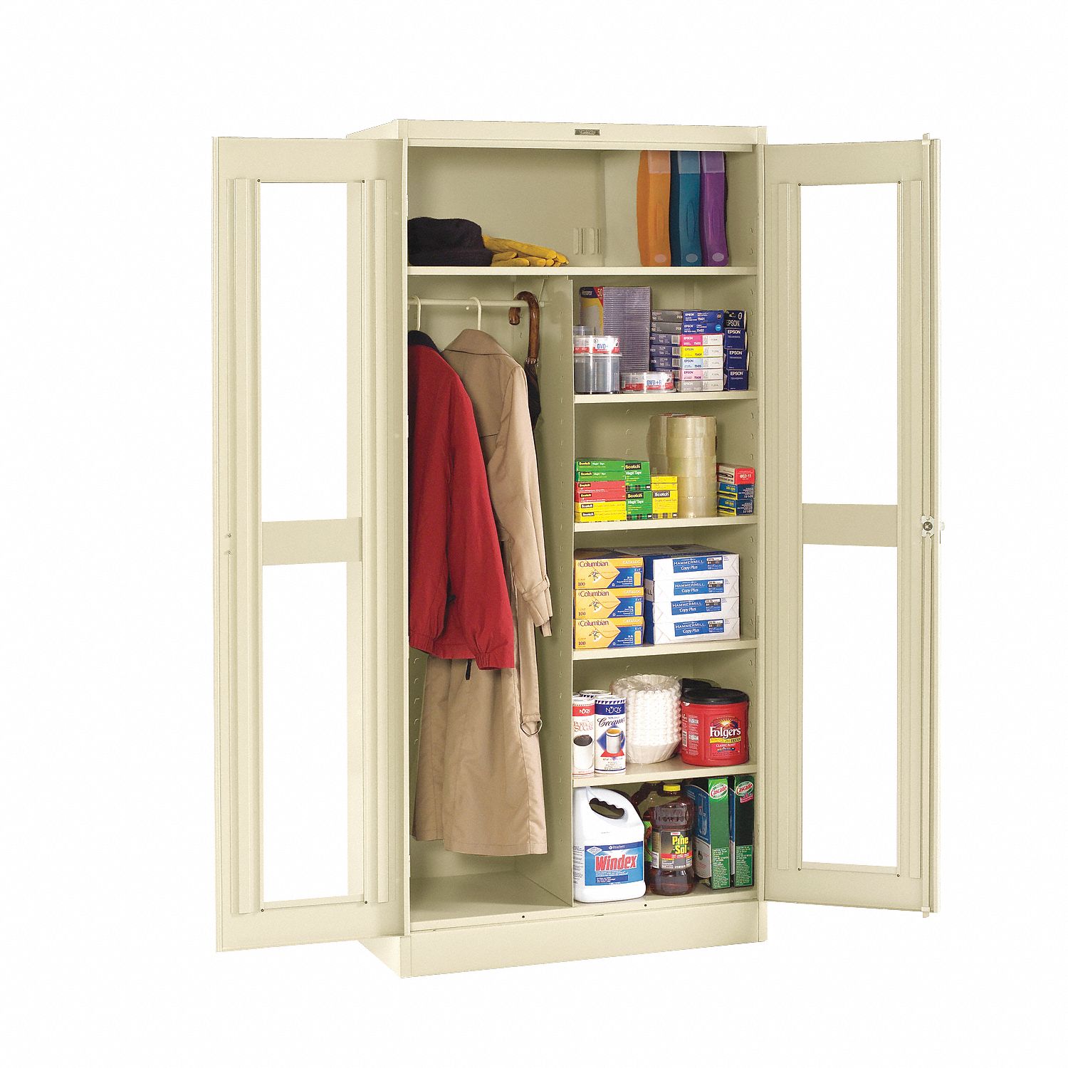 STORAGE CABINET, 36 IN X 24 IN X 78 IN, 5 SHELVES, SWING HANDLE/KEYED, 22 GA PANEL, ADJUSTABLE