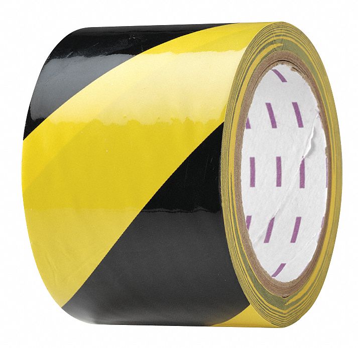 Safety Warning Tape, Continuous Roll, Striped, Black/Yellow, 3 in, 54 ...