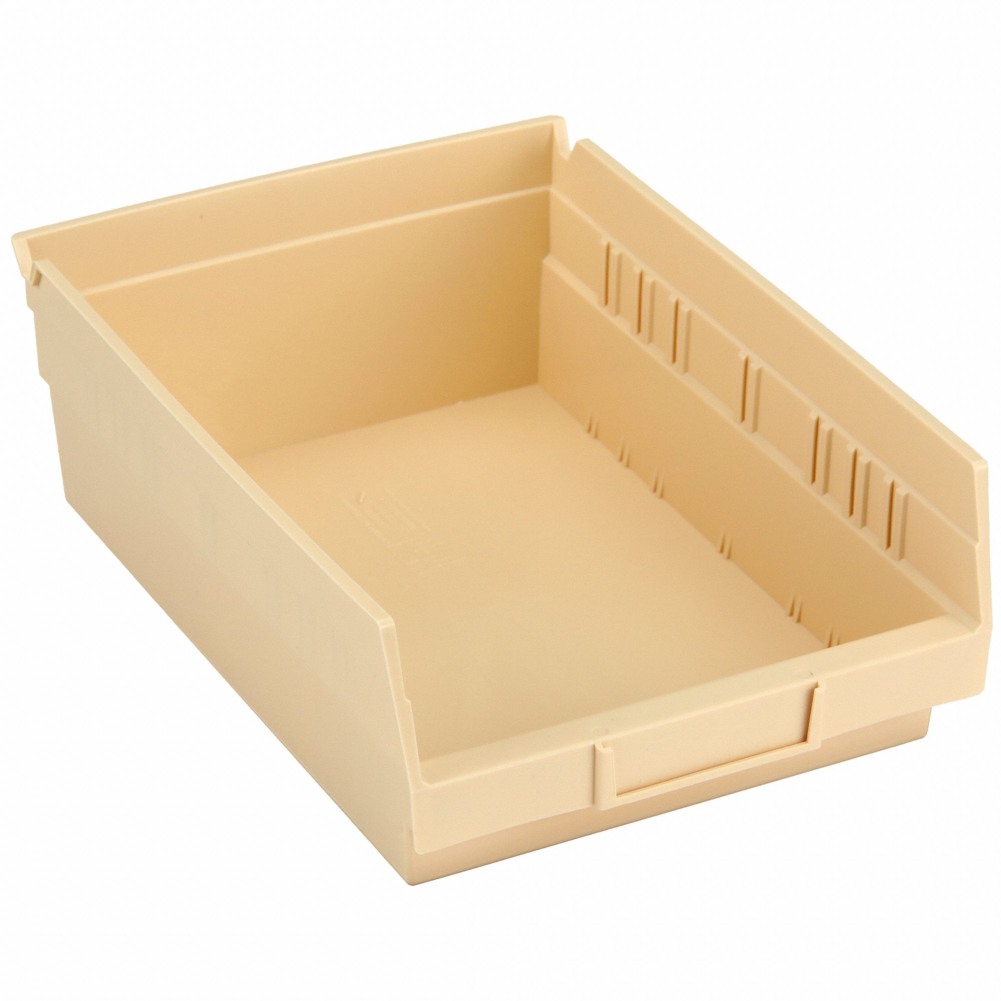 Shelf Bin: 11 5/8 in Overall Lg, 8 3/8 in x 4 in, Beige, Nesting Capable