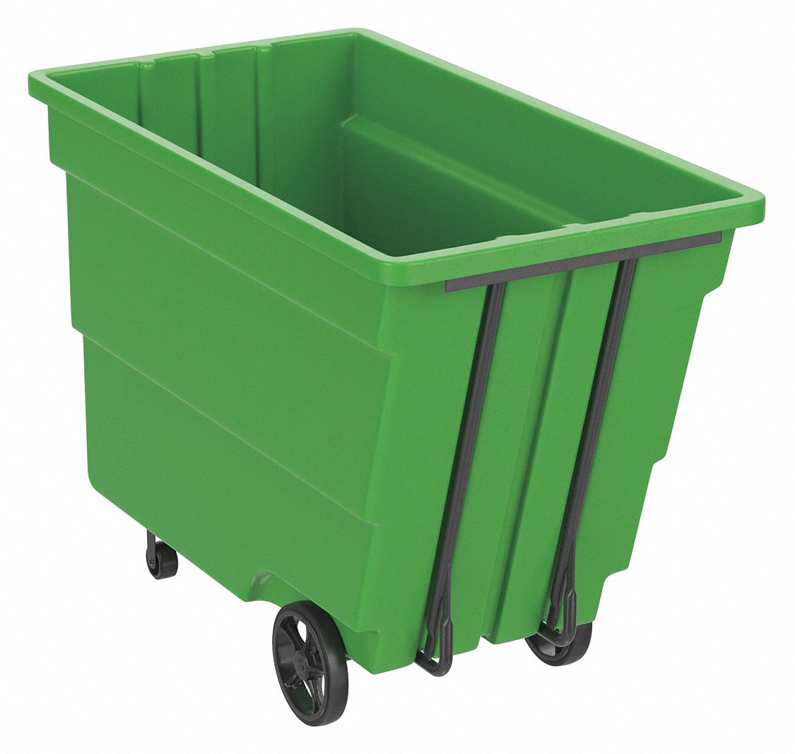 General Purpose Plastic Tilt Truck: 50 cu ft Cubic Foot Capacity, Green, Raised