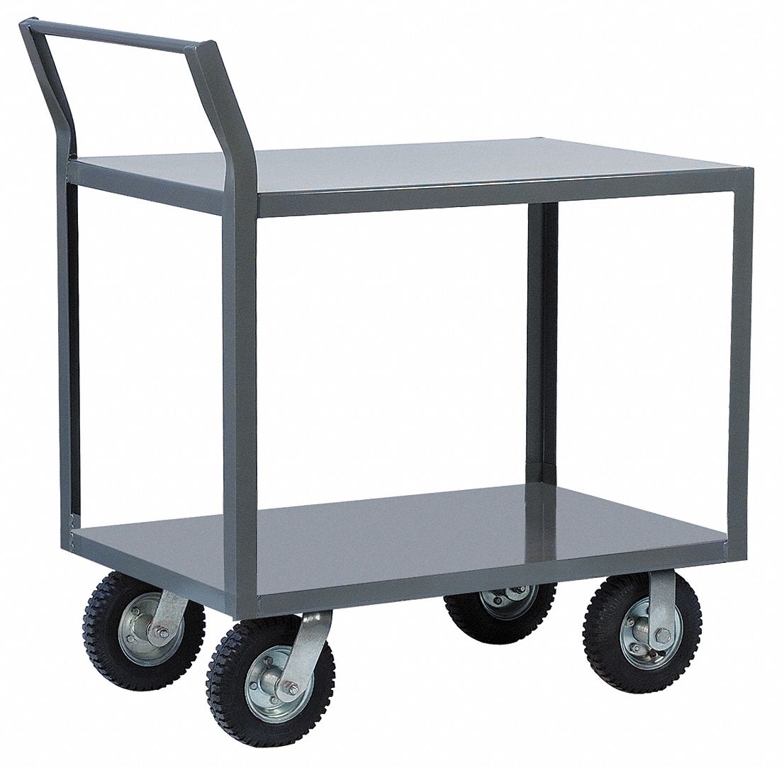 Raised Handle Utility Cart, Load Capacity 1200 lb, Number of Shelves 2 ...