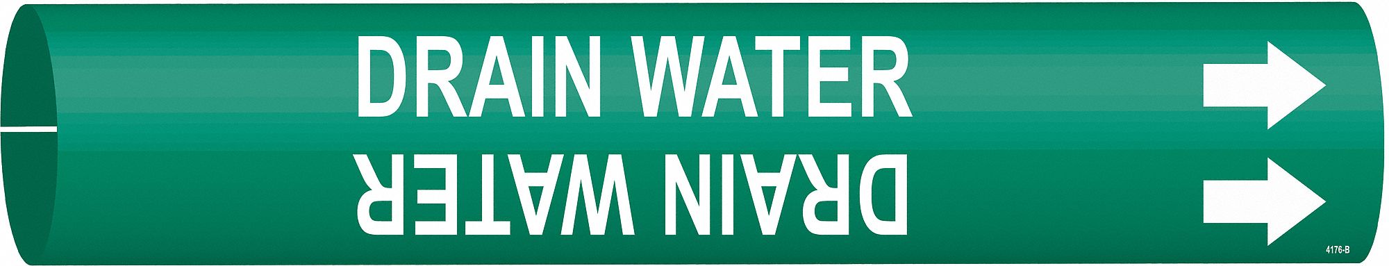 Pipe Marker: Drain Water, Green, White, Fits 1 1/2 to 2 3/8 in Pipe O.D., 1 Pipe Markers