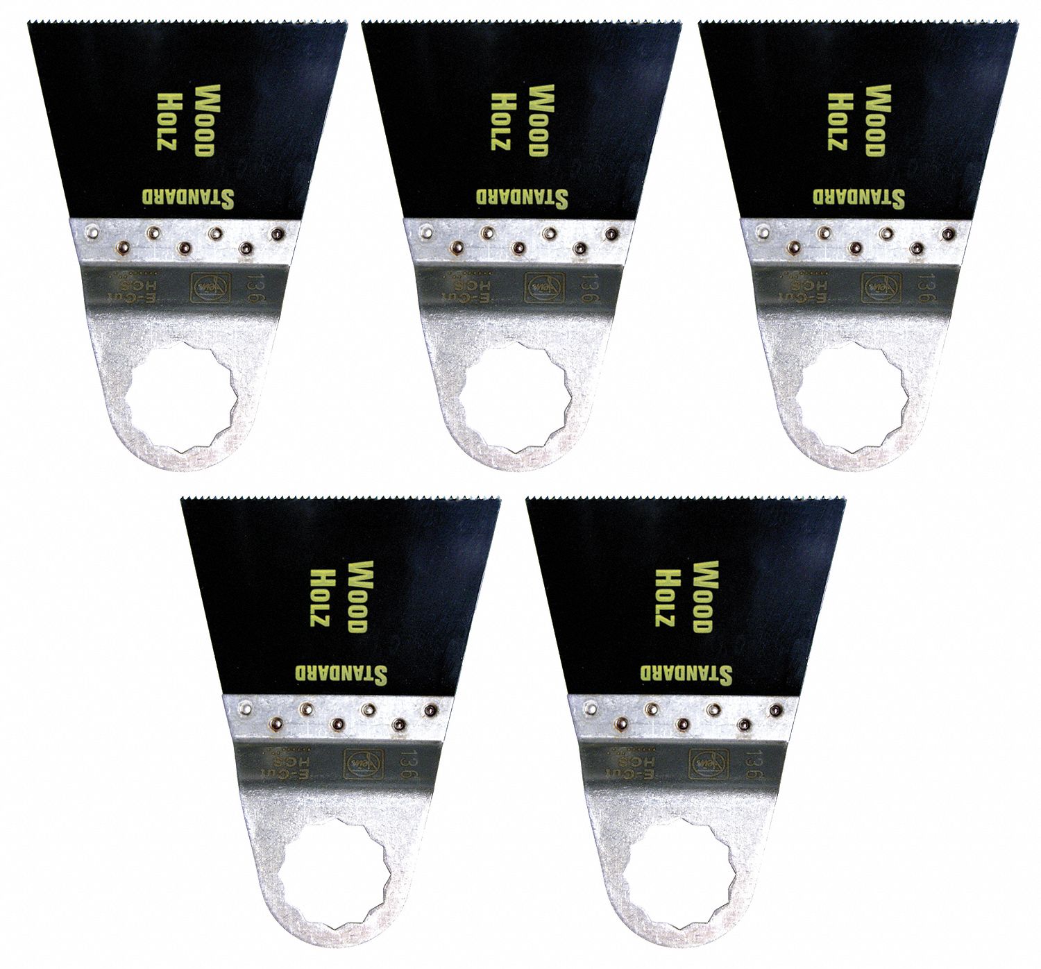 Oscillating Tool Blade: 2 9/16 in Blade Wd, 2 in Overall Lg, Flush Cutting, Carbon Steel, 5 PK