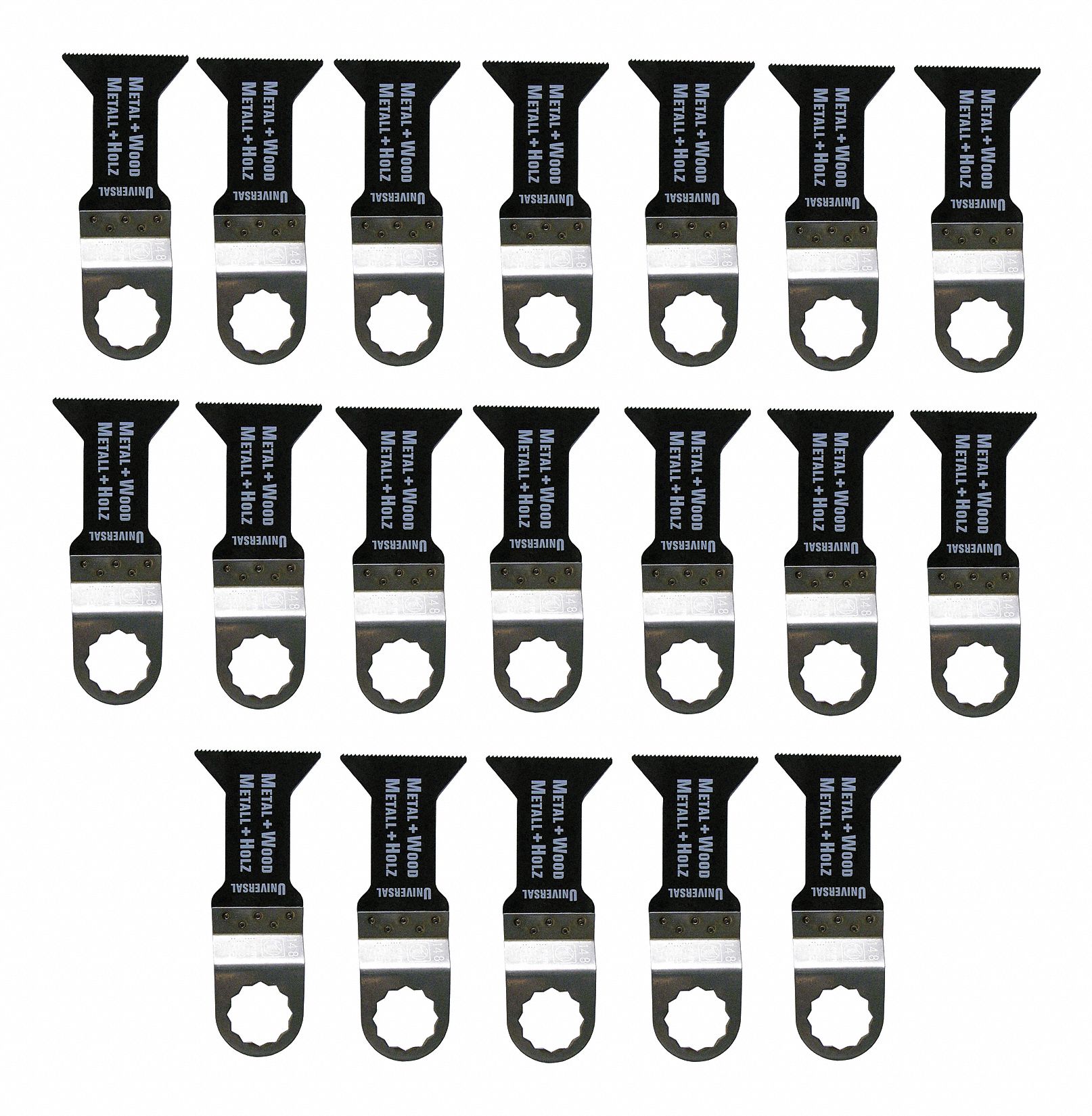 Oscillating Tool Blade: 1 3/4 in Blade Wd, 2 3/8 in Overall Lg, Flush Cutting, Bi-Metal, 25 PK