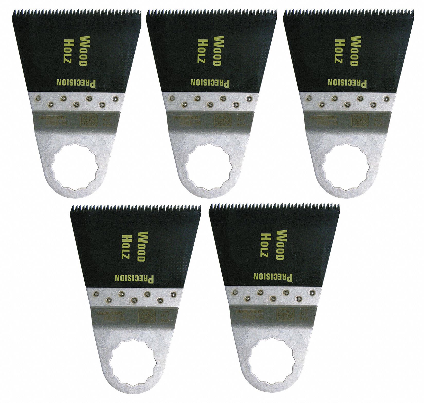 Oscillating Tool Blade: 2 9/16 in Blade Wd, 2 in Overall Lg, Flush Cutting, Carbon Steel, 5 PK