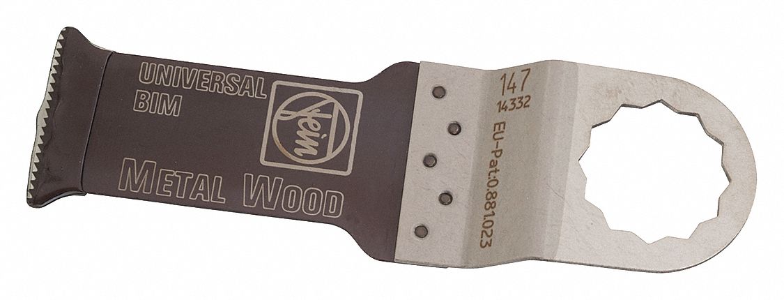 Oscillating Tool Blade: 1 1/8 in Blade Wd, 2 3/8 in Overall Lg, Flush Cutting, Bi-Metal