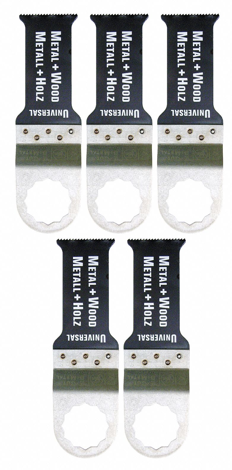 Oscillating Tool Blade: 1 1/8 in Blade Wd, 2 3/8 in Overall Lg, Flush Cutting, Bi-Metal, 5 PK