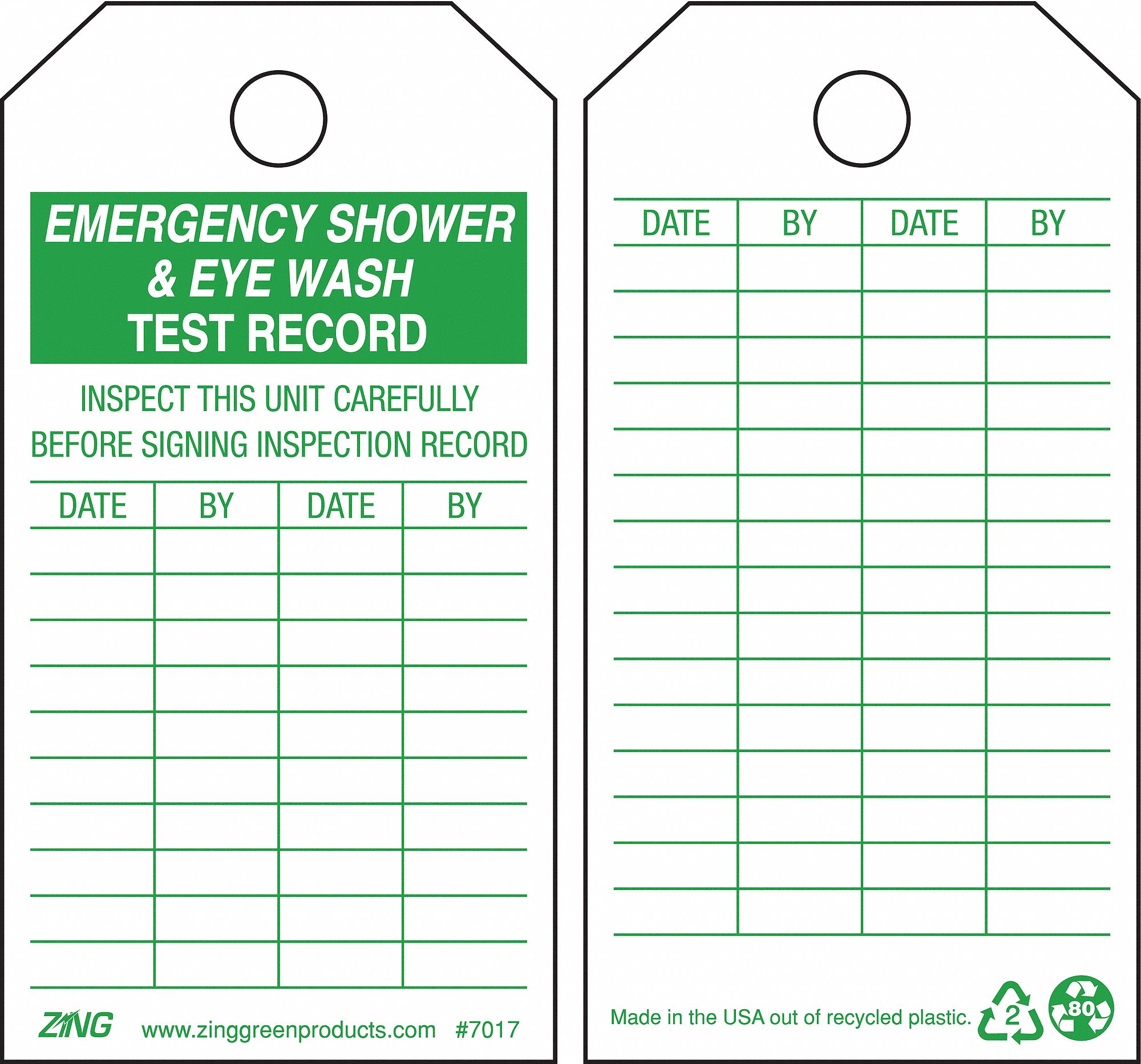 ZING Eye Wash/Shower Inspection Tag, Emergency Shower & Eye Wash Test ...