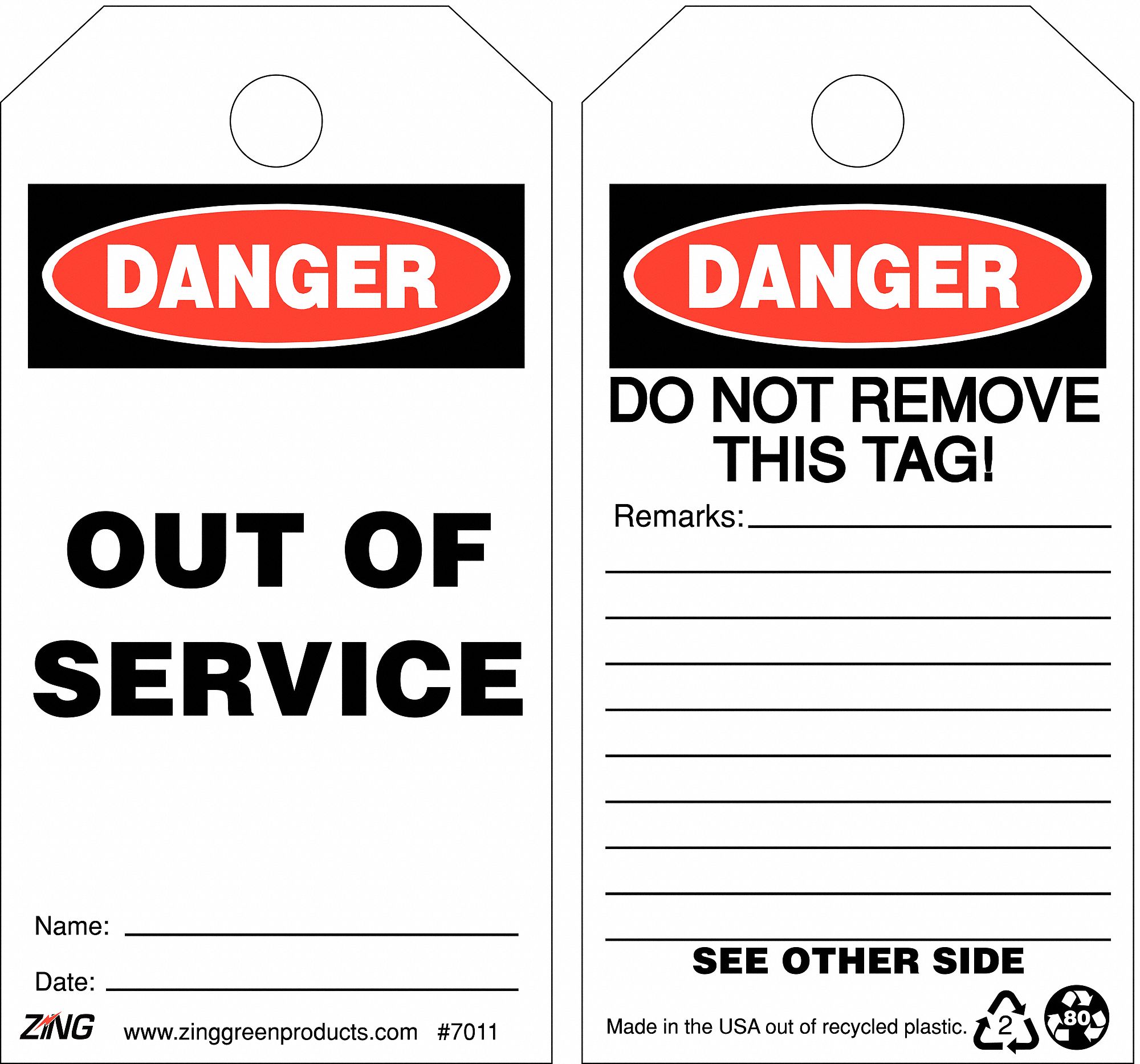 TAG DANGEROUT OF SERVICE 10/PK