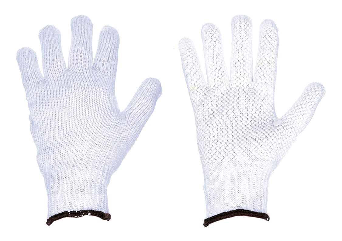 Knit Gloves: L ( 9 ), Dotted, PVC, Palm, Dotted, Cotton, Polyester ( 7 ga ), Full Finger, 1 PR