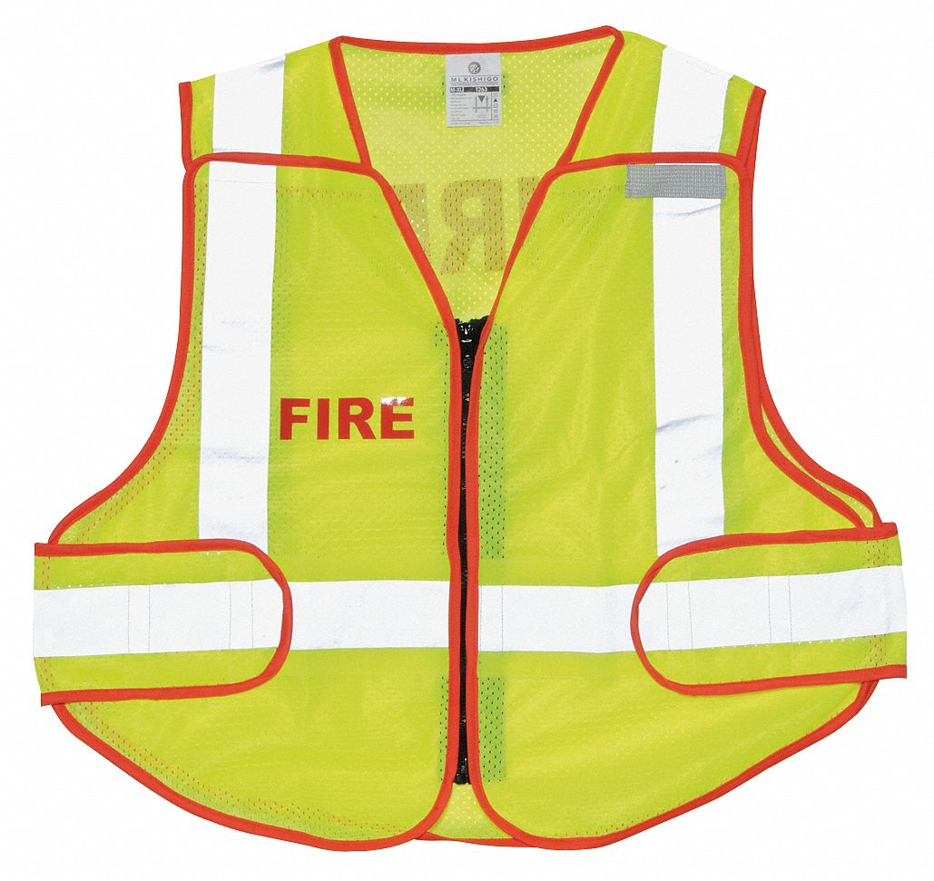 GRAINGER APPROVED Fire Zipper Safety Vest, Type P, Class 2, Red, M/XL