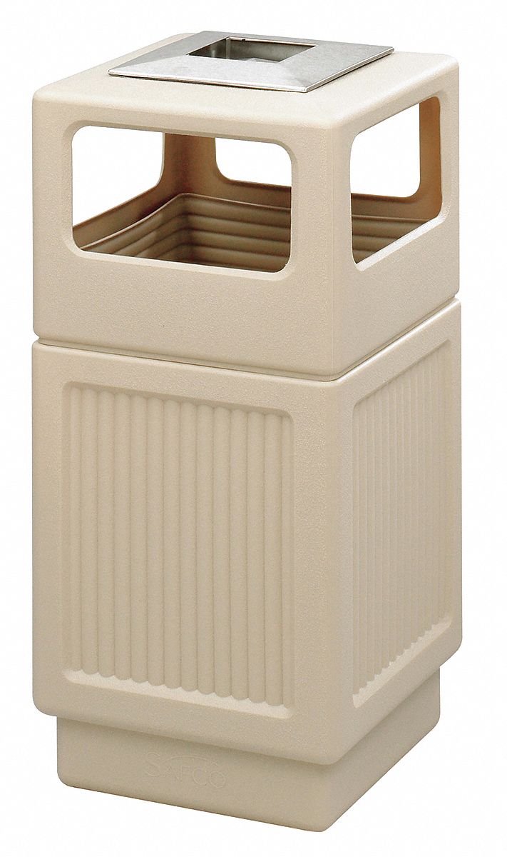 SAFCO Ash/Trash Can, 38 gal., Tan 9Y7059477TN Grainger