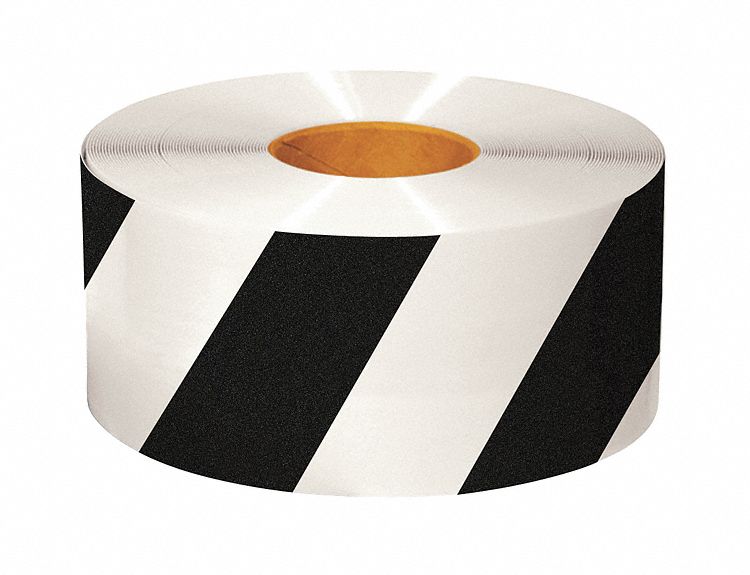 Floor Marking Tape: Extra-Durable, Striped, Black/White, 6 in x 100 ft, 50 mil Tape Thick