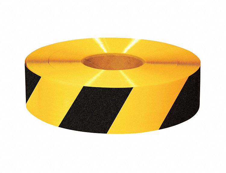 FLOOR TAPE, STRIPED PATTERN, BLACK AND YELLOW, 100 FT L, 3 IN W