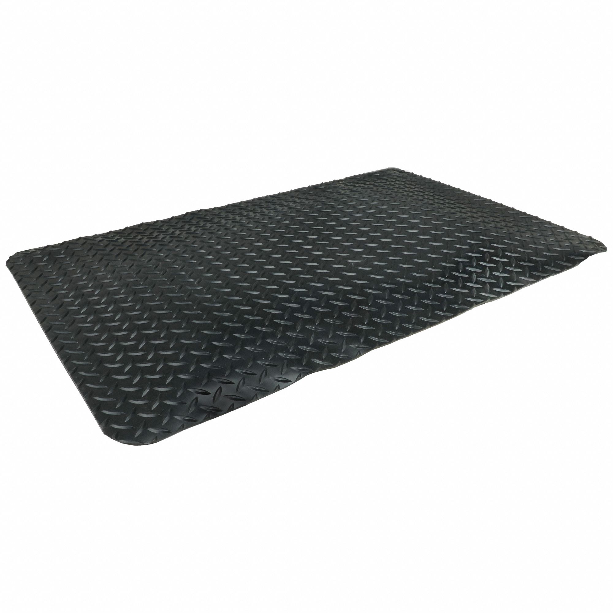 Antifatigue Mat: Diamond Plate, 2 ft x 3 ft, 1 in Thick, Black, Vinyl over PVC Foam, Beveled Edge