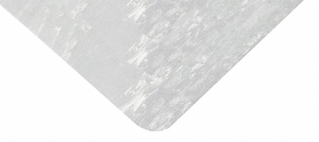Antifatigue Mat: Marble, 2 ft x 3 ft, 1 in Thick, Gray, Vinyl over PVC Foam, Beveled Edge