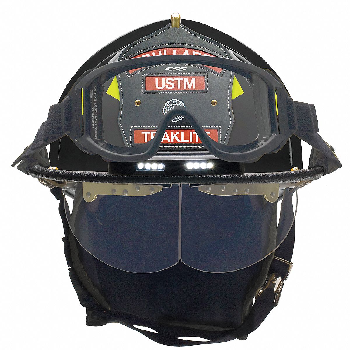 BULLARD Black Fire Helmet With TrakLite, Shell Material: Fiberglass ...