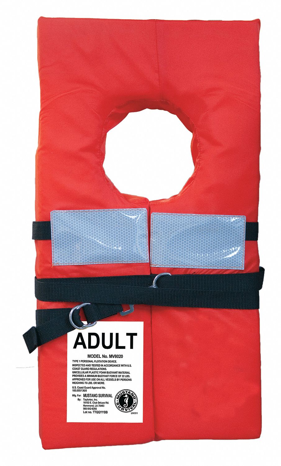Standard Life Jacket, USCG Type I, Size Universal Grainger