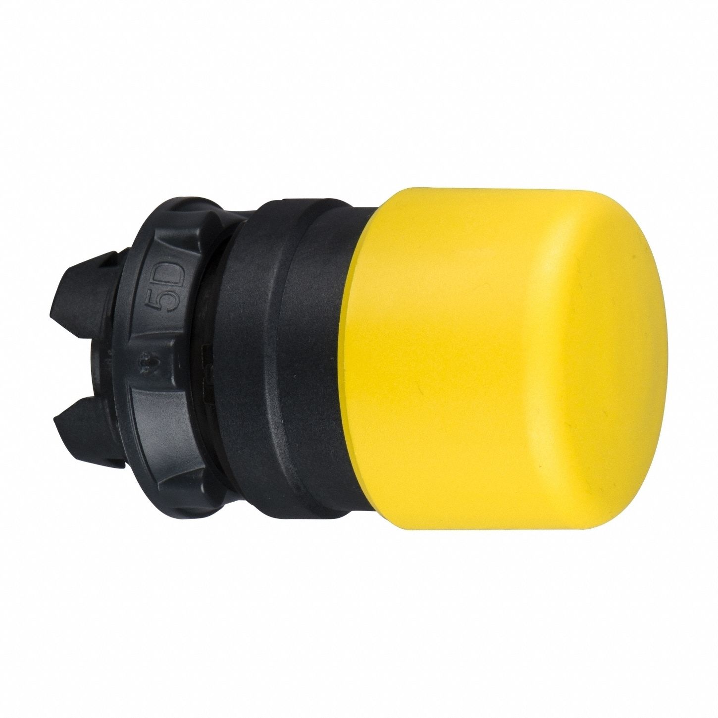 Mushroom Head Push Button: Yellow, 22 mm Mounting Size, Non-Metallic, Momentary