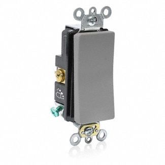 Wall Switch: Rocker Switch, Single Pole, Gray, 20 A, 120/277V AC, Screw Terminals