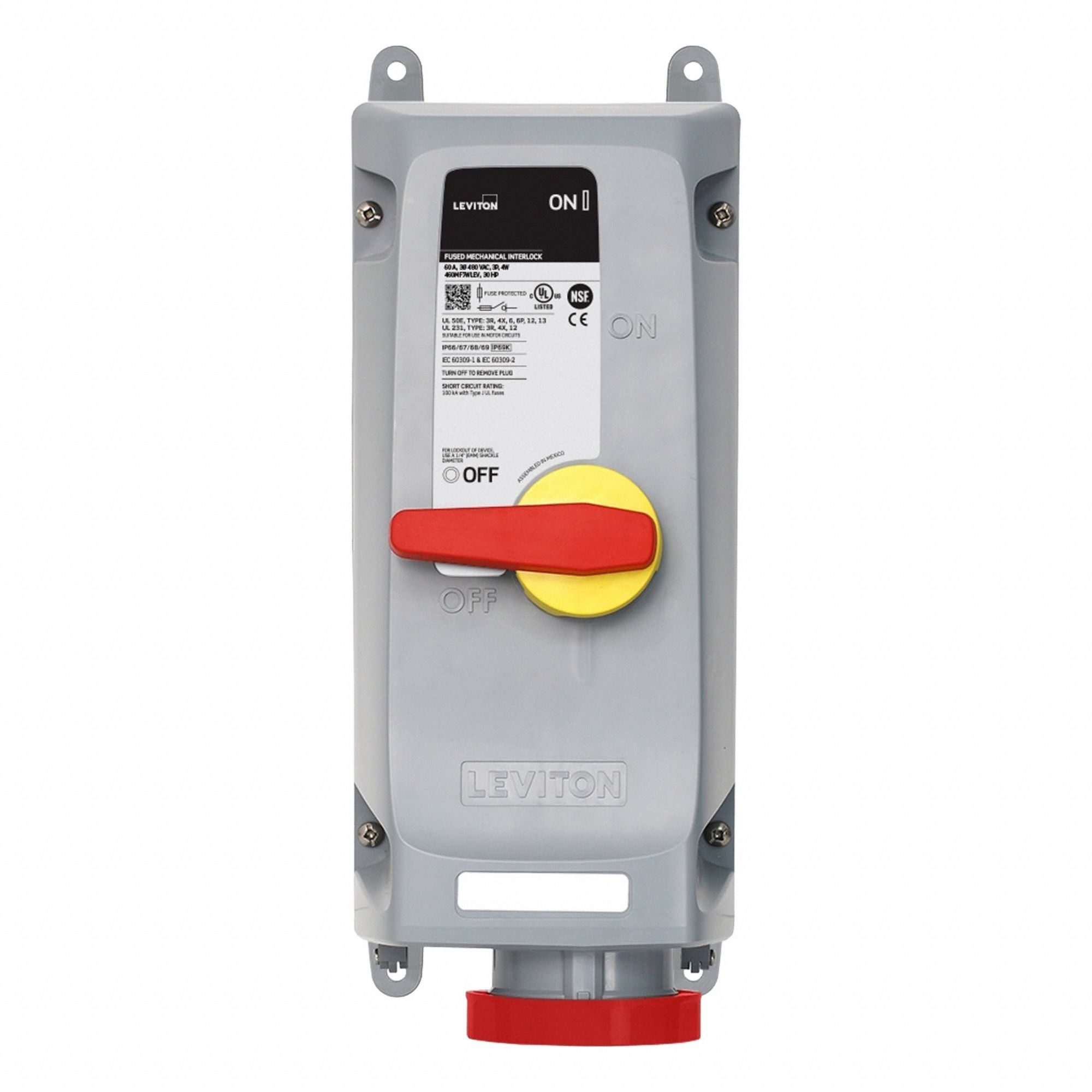 Pin and Sleeve Mechanical Interlock: Fused, 60 A, 480V AC, 40 hp Horsepower Rating