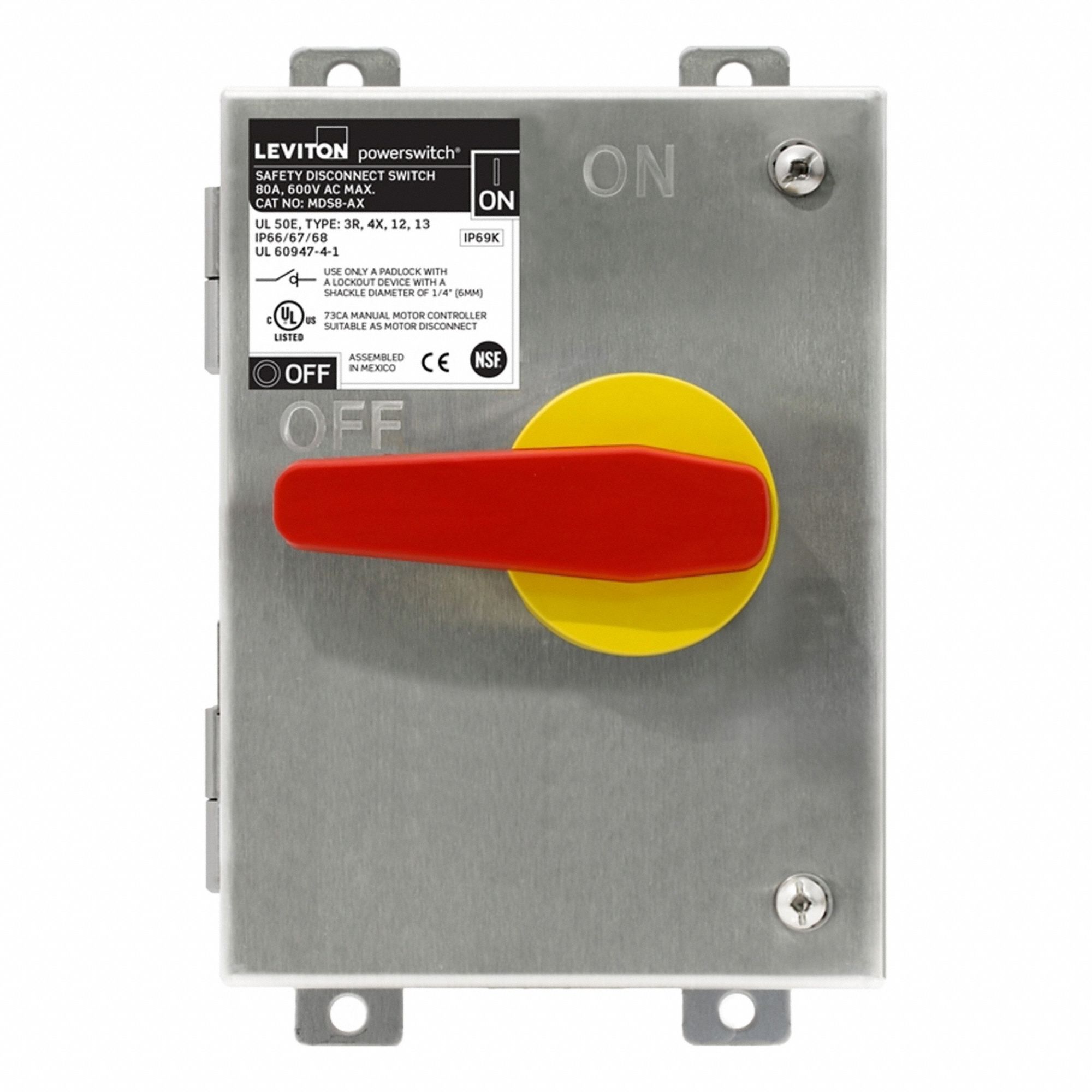 Disconnect Switch: Non-Fusible, 80 A, Single or Three Phase, 600V AC, 304 Stainless Steel