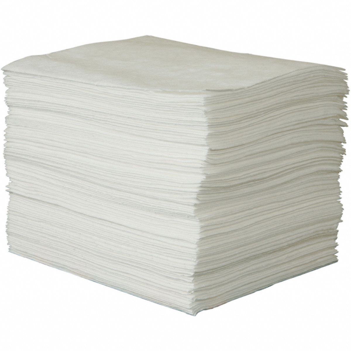 Sorbent Pad: 42 oz Volume Absorbed Per Pad, Polypropylene, White, Bale, 100 PK