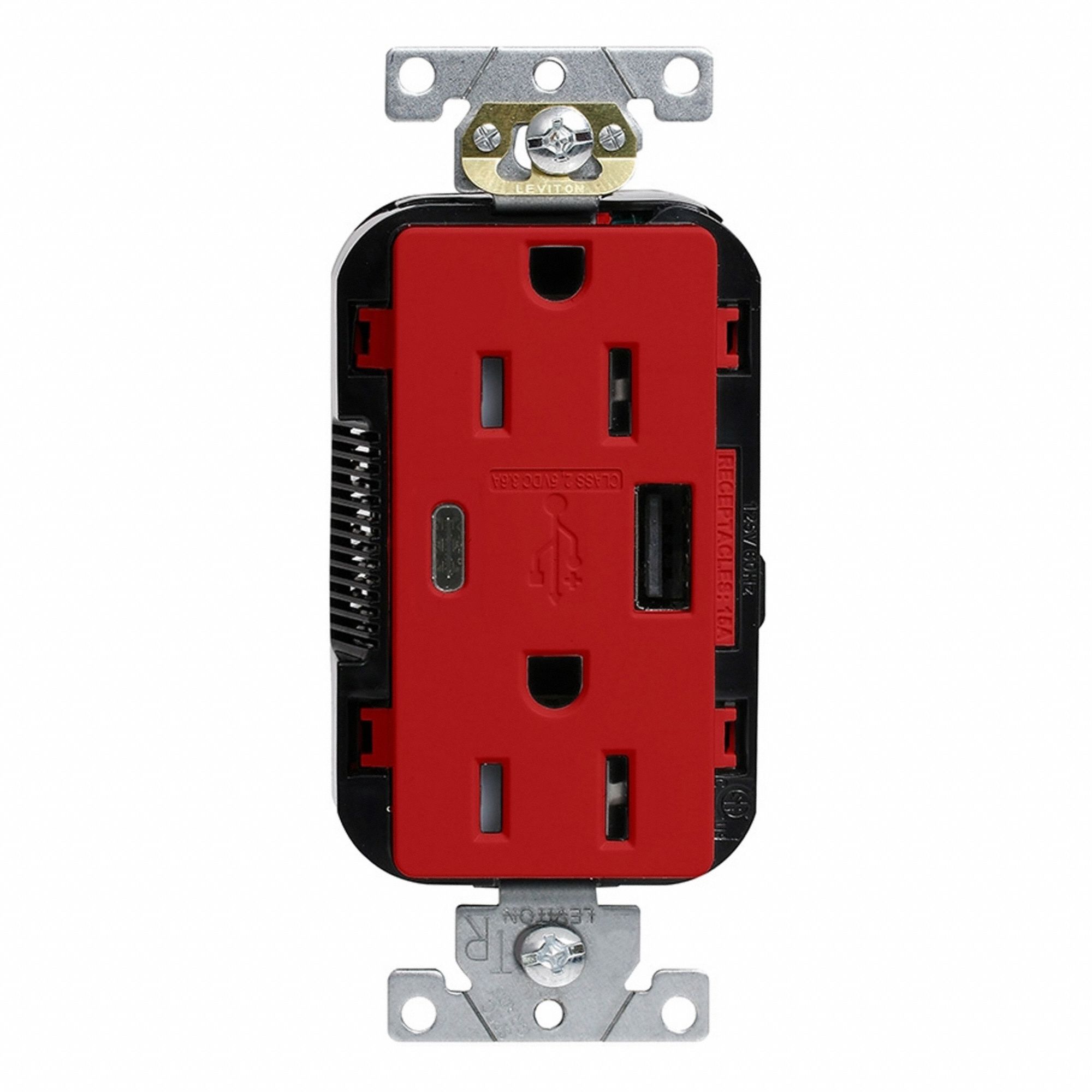 Lev-Lok TR Dup USB A-C 15A 125V Red - Grainger