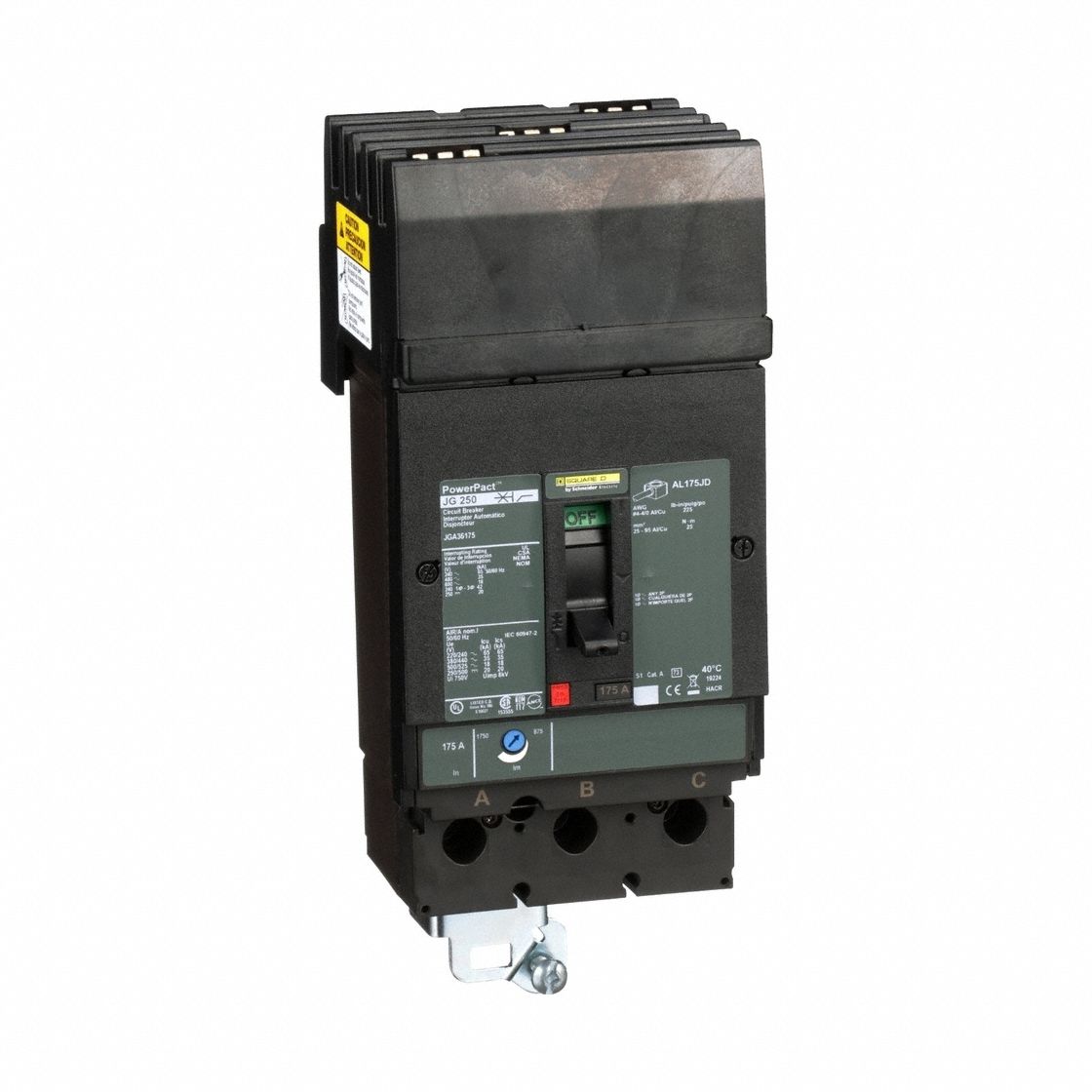 Molded Case Circuit Breaker: 175 A Amps, 25kA at 240V AC, Instantaneous, Line/Load Lug, ABC, 3 Poles