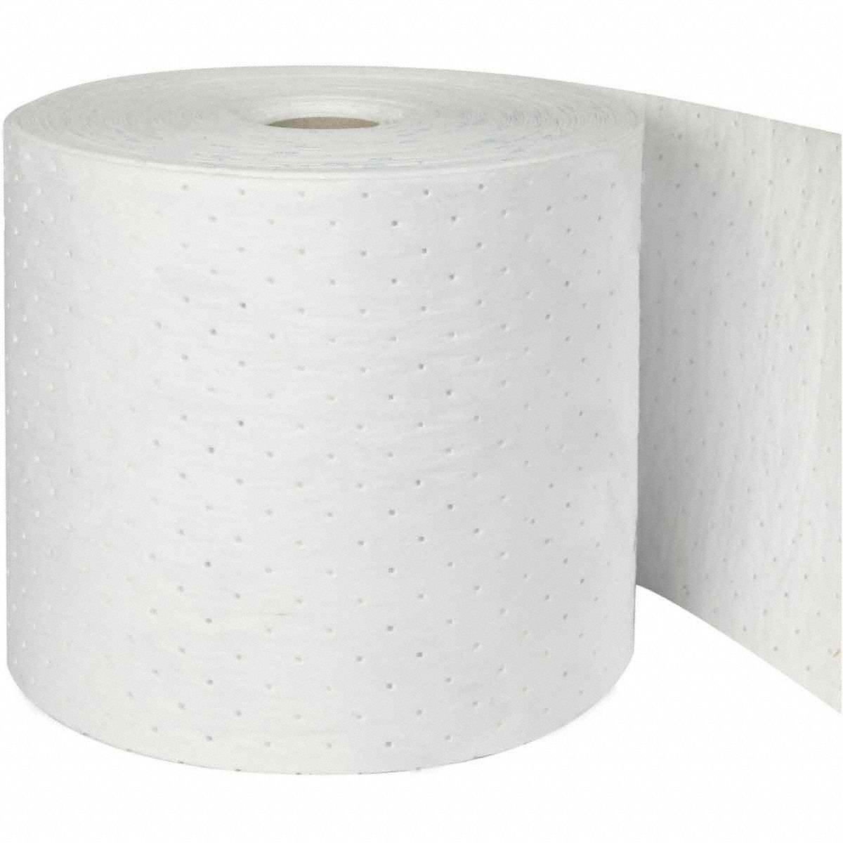 Sorbent Roll: Polypropylene, White, 150 ft Roll Lg, 15 in Roll Wd