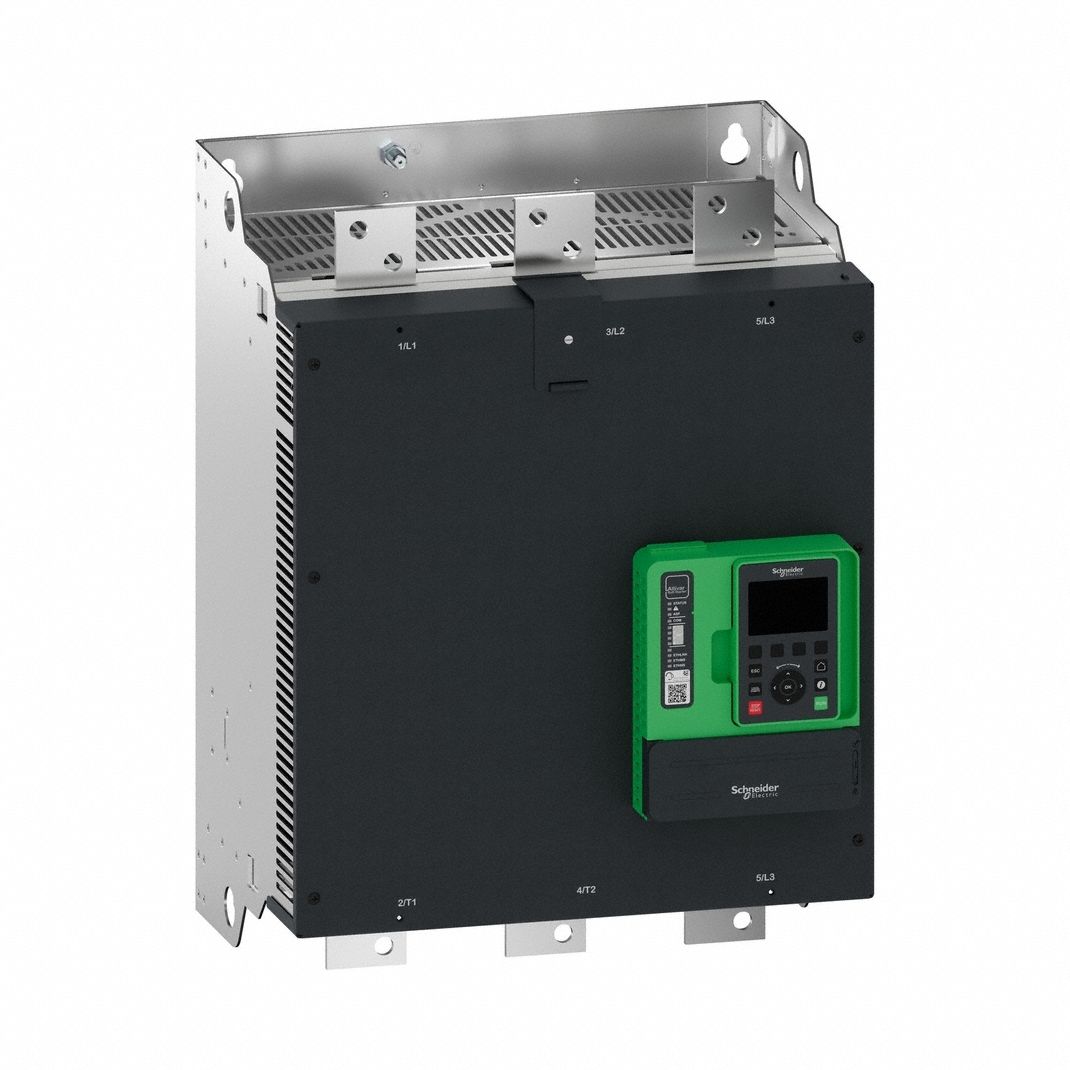 SCHNEIDER Soft Start: 208-690V AC, 1,000 A Output Current, With Bypass, IP00, 60/50 Hz, Three Phase (MPN ATS490M10Y). Key specifications — Control Voltage: 110-230V AC; Manufacturer Part Number: ATS490M10Y.