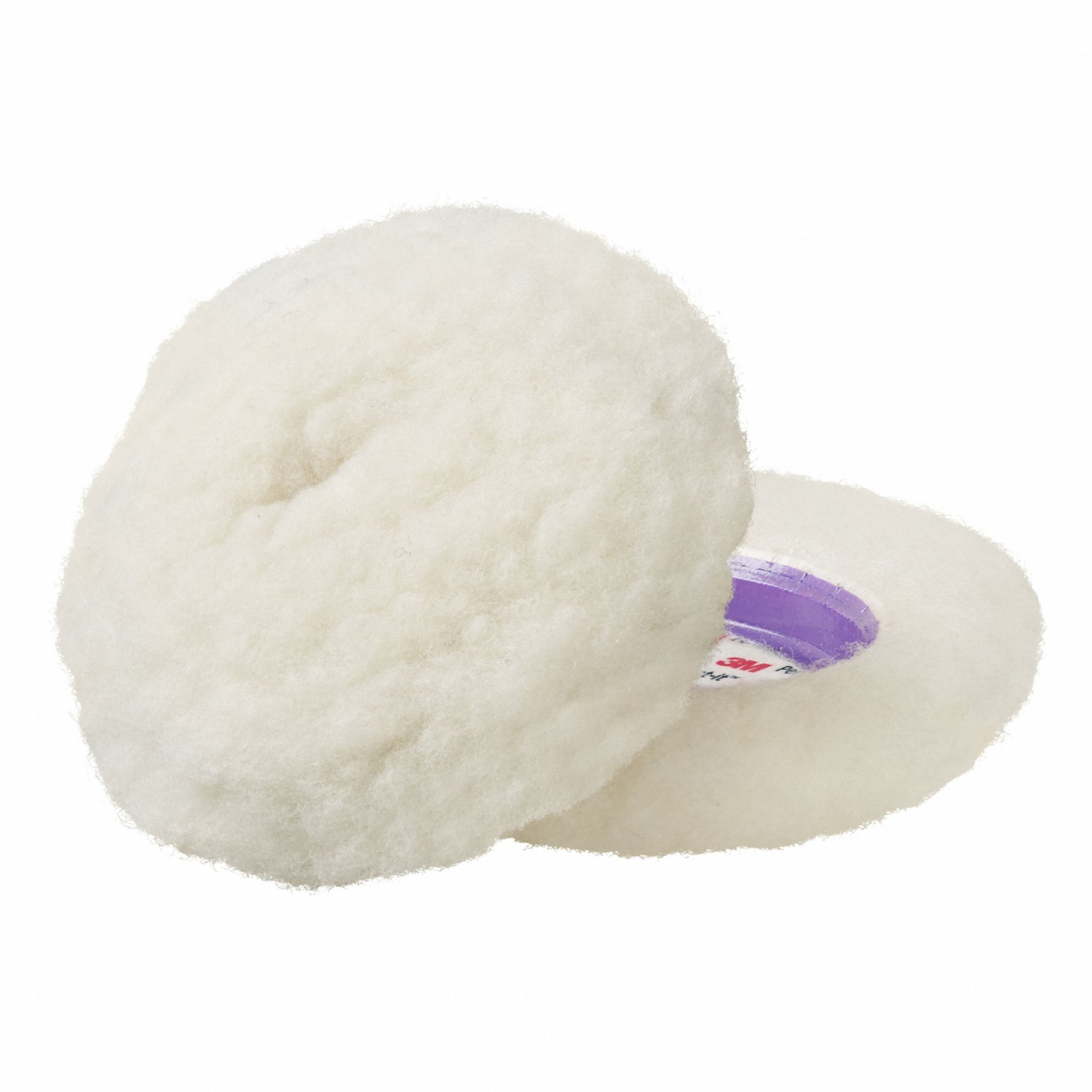Low Lint Wool Pad: Pad, Unthreaded Center Hole, Wool, 4 in Outside Dia, White, Smooth