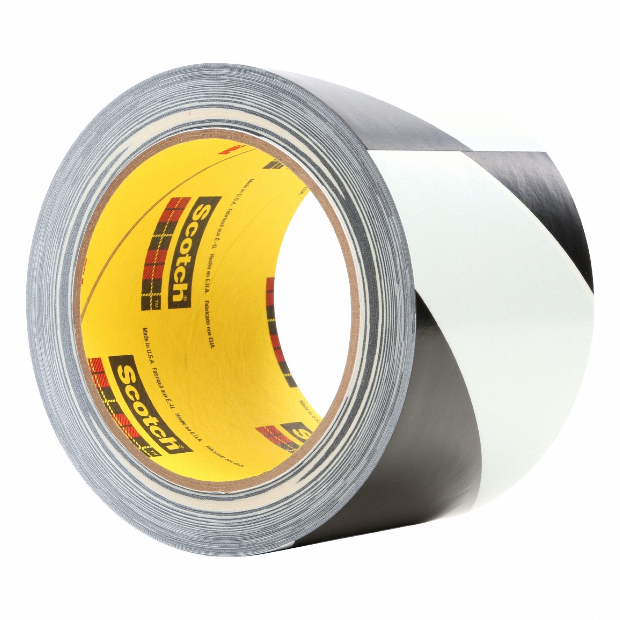 Floor Marking Tape: Gen Purpose, Striped, Black/White, 3 in x 108 ft, 5.4 mil Tape Thick, 12 PK