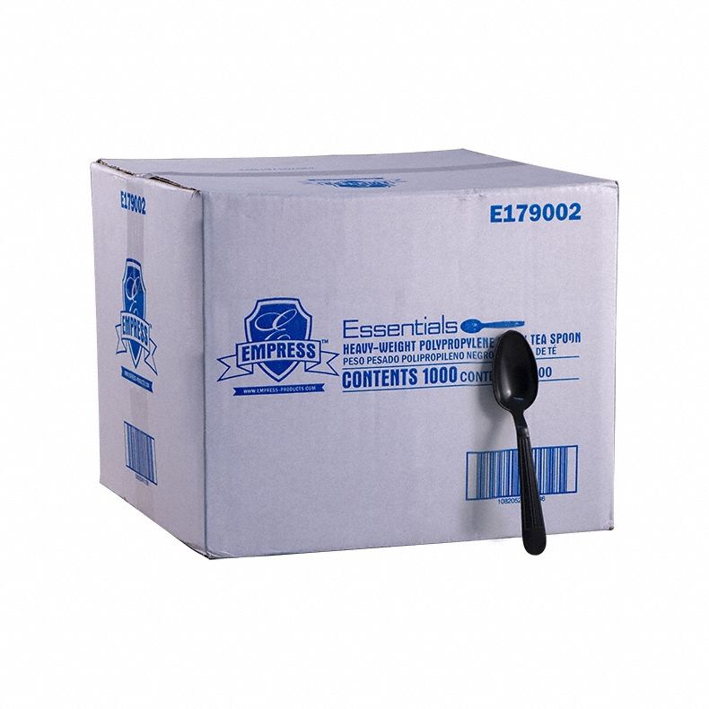 Disposable Teaspoon: Black, Heavy-Wt, Plastic, Unwrapped, 1, 000 PK